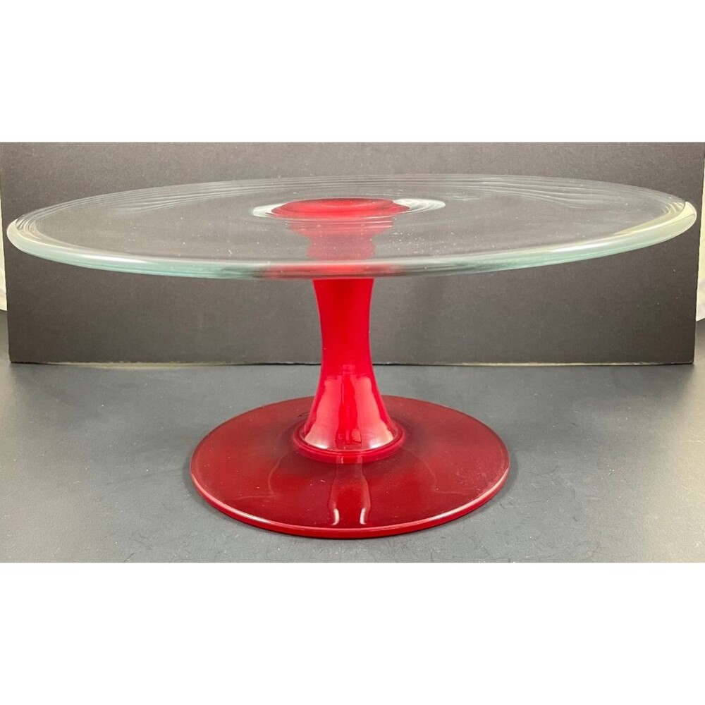 William Sonoma Clear Red Glass Cake Stand Poland Christmas